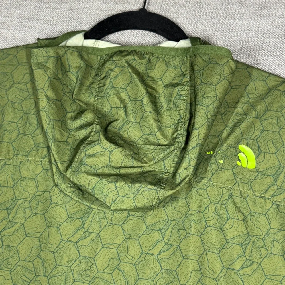The North‎ Face Flyweight Windbreaker Jacket Mens XL Green Geometric Topo Hooded